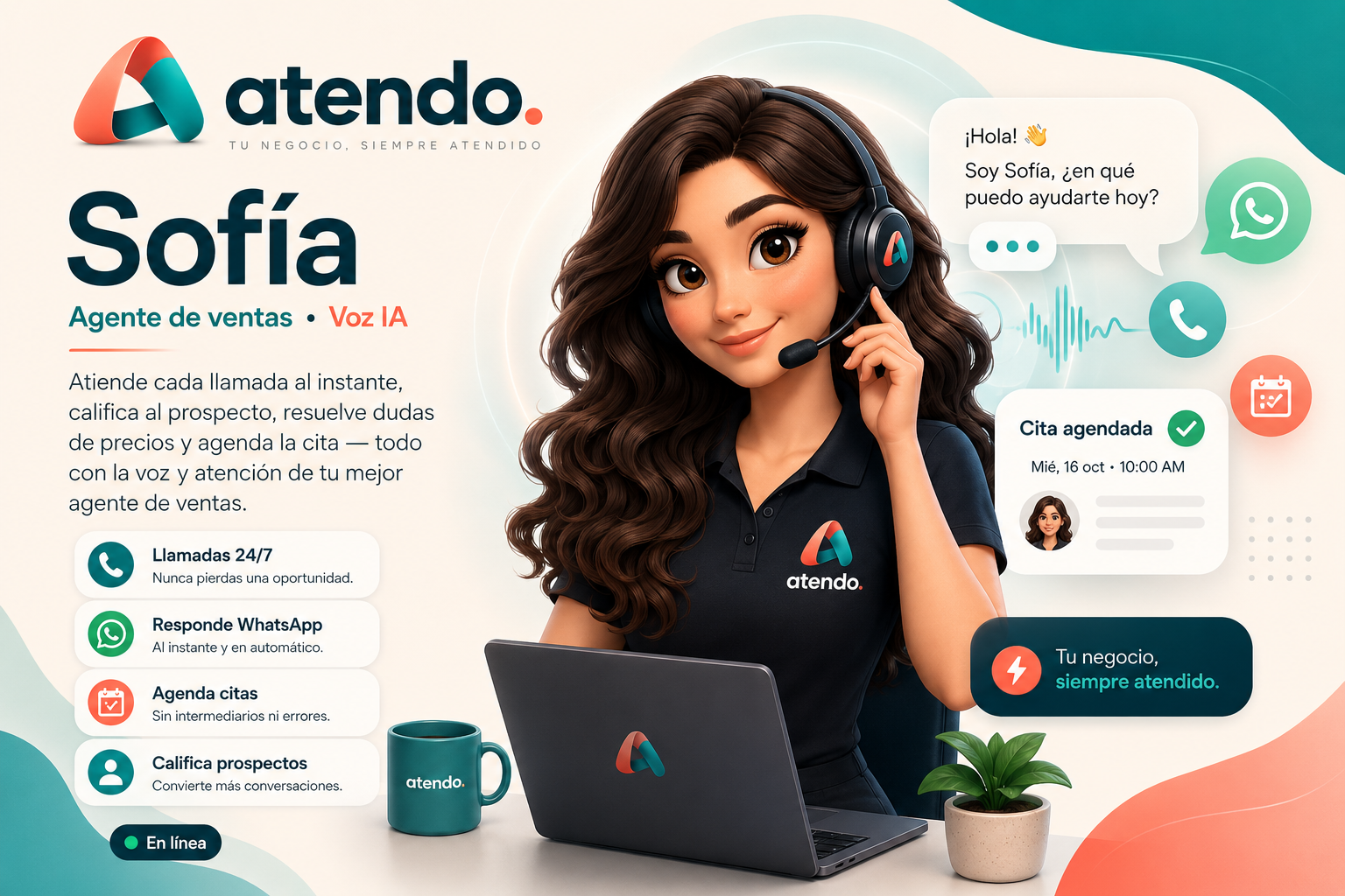 Sofía, agente de voz de ventas de Atendo